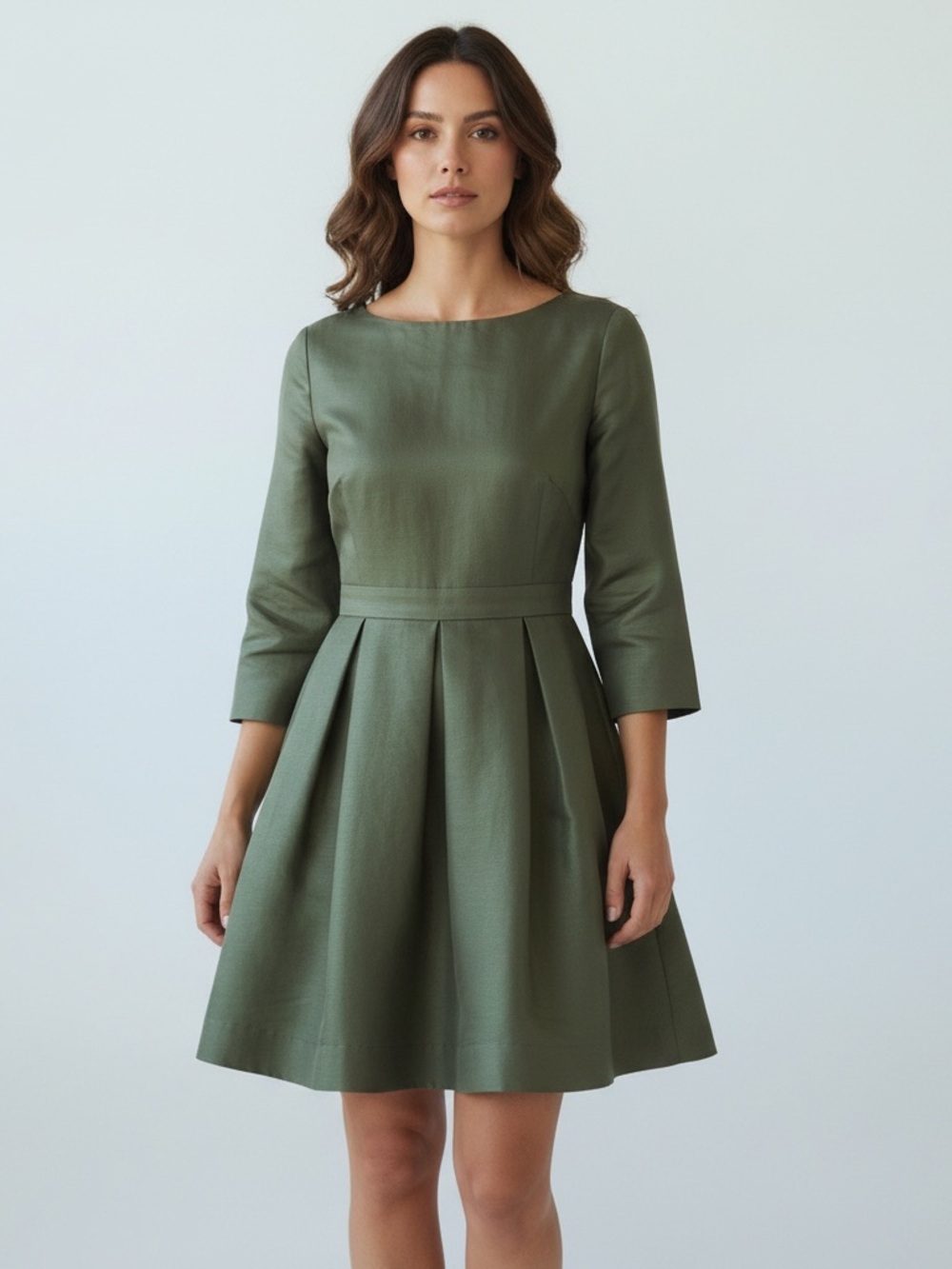 Kate Spade Olive Green Pleated Fit-and-Flare Dress
